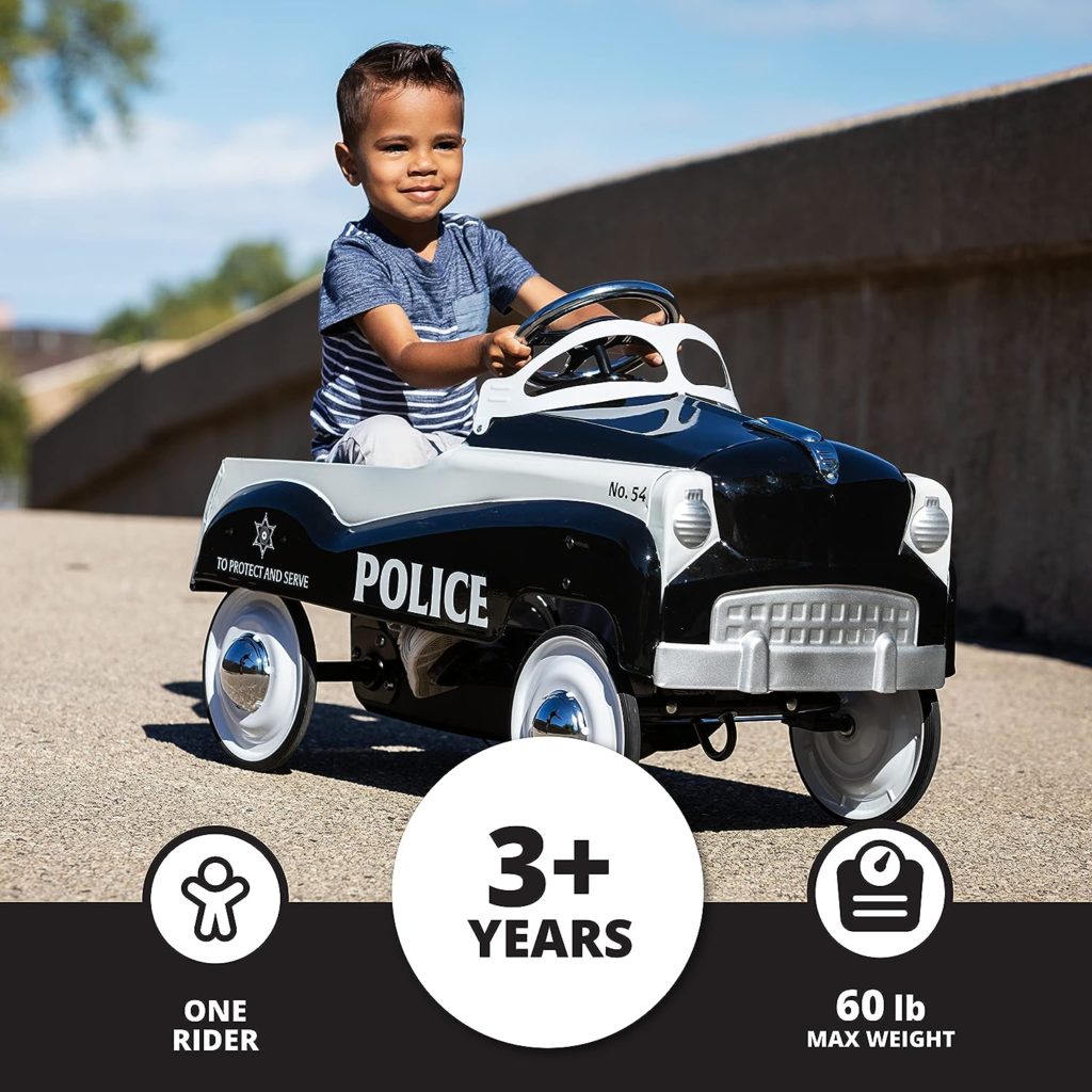 Kid Trax Toddler Classic Pedal Car, Kids 3-5 Years Old, Max Weight 59 lbs, Durable Steel, Police Car