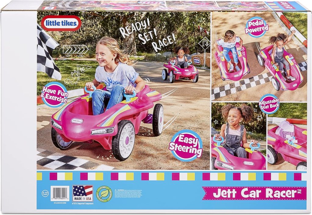 Little Tikes Jett Car Racer Pink, Ride On Car with Adjustable Seat Back, Dual Handle Rear Wheel Steering, Racing Control, Kid Powered Fun, Great Gift for Kids, Toys for Girls Boys Ages 3-10 Years